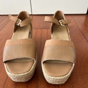 Naturalizer Opal Tan Leather Colorblock Platform Wedge Espadrille Sandal 7.5M